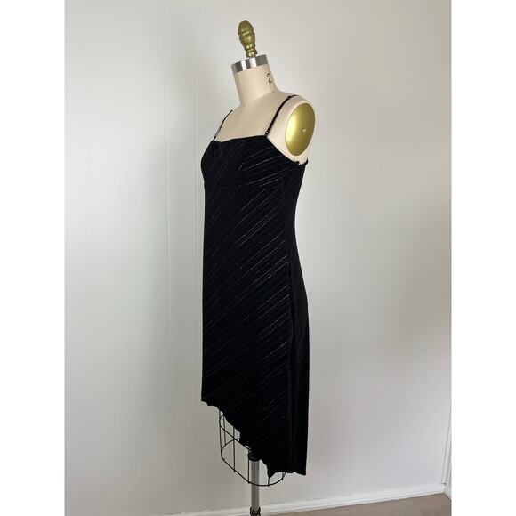 Vintage Dresses & Skirts - Vintage 90s Y2K City Triangles Stretchy Black Midi Dress Large Tulip Hem Goth